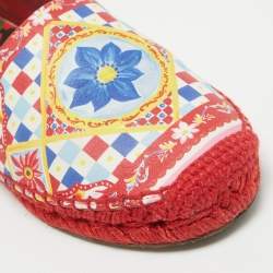 Dolce & Gabbana Multicolor Majolica Print Leather Slip On Espadrille Flats Size 36