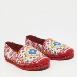 Dolce & Gabbana Multicolor Majolica Print Leather Slip On Espadrille Flats Size 36