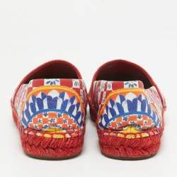 Dolce & Gabbana Multicolor Majolica Print Leather Slip On Espadrille Flats Size 36