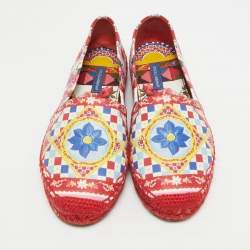 Dolce & Gabbana Multicolor Majolica Print Leather Slip On Espadrille Flats Size 36