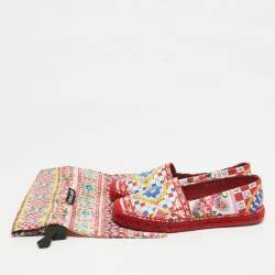 Dolce & Gabbana Multicolor Majolica Print Leather Slip On Espadrille Flats Size 36