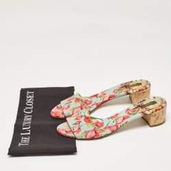 Dolce & Gabbana Multicolor Canvas Cork Heel Slide Sandals Size 40