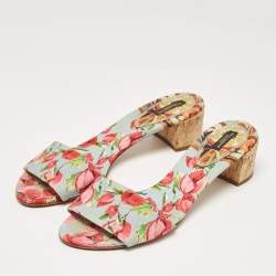 Dolce & Gabbana Multicolor Canvas Cork Heel Slide Sandals Size 40