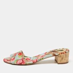 Dolce & Gabbana Multicolor Canvas Cork Heel Slide Sandals Size 40