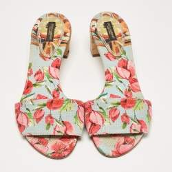 Dolce & Gabbana Multicolor Canvas Cork Heel Slide Sandals Size 40