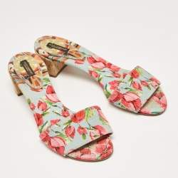 Dolce & Gabbana Multicolor Canvas Cork Heel Slide Sandals Size 40
