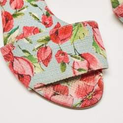 Dolce & Gabbana Multicolor Canvas Cork Heel Slide Sandals Size 40