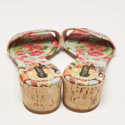 Dolce & Gabbana Multicolor Canvas Cork Heel Slide Sandals Size 40