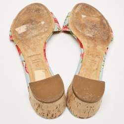 Dolce & Gabbana Multicolor Canvas Cork Heel Slide Sandals Size 40