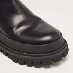 Pre Owned Dolce & Gabbana Black Leather and Stretch Fabric Knee Polyester Length Boots Size 40