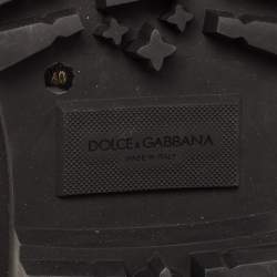 Pre Owned Dolce & Gabbana Black Leather and Stretch Fabric Knee Polyester Length Boots Size 40
