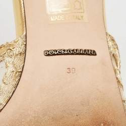 Pre Owned Dolce & Gabbana Gold Lace Taormina Slide Sandals Size 39