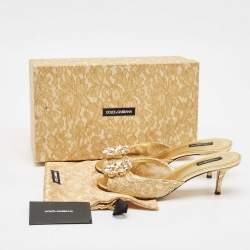 Pre Owned Dolce & Gabbana Gold Lace Taormina Slide Sandals Size 39