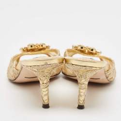 Pre Owned Dolce & Gabbana Gold Lace Taormina Slide Sandals Size 39
