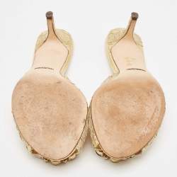 Pre Owned Dolce & Gabbana Gold Lace Taormina Slide Sandals Size 39