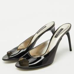 Dolce & Gabbana Black Patent Leather Slide Sandals Size 38.5