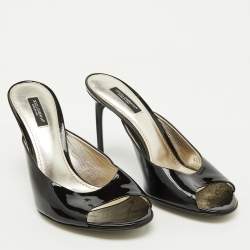 Dolce & Gabbana Black Patent Leather Slide Sandals Size 38.5