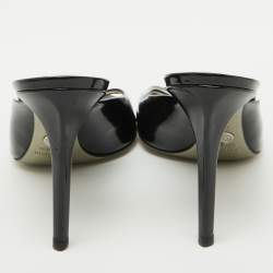 Dolce & Gabbana Black Patent Leather Slide Sandals Size 38.5