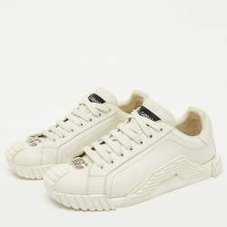 Pre Owned Dolce & Gabbana White Leather Logo Lettering Low Top Sneakers Size 40