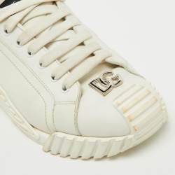 Pre Owned Dolce & Gabbana White Leather Logo Lettering Low Top Sneakers Size 40