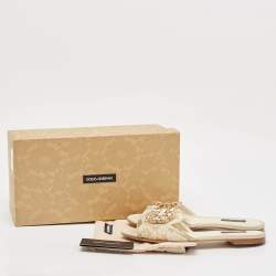 Dolce & Gabbana Light Cream Lace Crystal Bianca Slide Flats Size 37.5