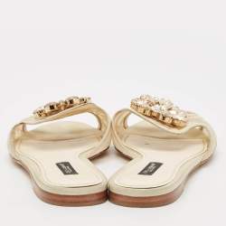 Dolce & Gabbana Light Cream Lace Crystal Bianca Slide Flats Size 37.5