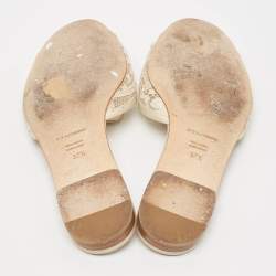 Dolce & Gabbana Light Cream Lace Crystal Bianca Slide Flats Size 37.5
