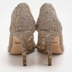 Pre Owned Dolce & Gabbana Beige Lace Bellucci Crystal Embellished Pointed Toe Pumps Size 38