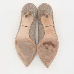 Pre Owned Dolce & Gabbana Beige Lace Bellucci Crystal Embellished Pointed Toe Pumps Size 38