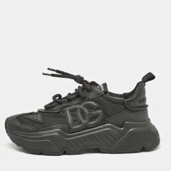 Pre Owned Dolce & Gabbana Black Leather and Fabric Daymaster Sneakers Size 40