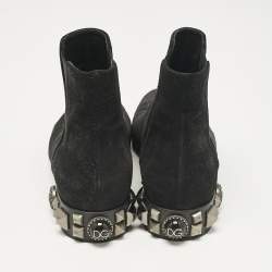 Dolce & Gabbana Black Suede Studded Heel Ankle Length Boots Size 37