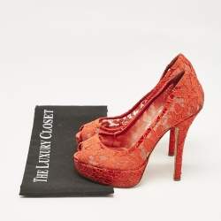 Dolce & Gabbana Red Mesh Platform Peep Toe Pumps Size 38
