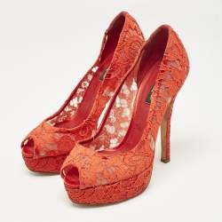 Dolce & Gabbana Red Mesh Platform Peep Toe Pumps Size 38