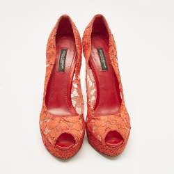 Dolce & Gabbana Red Mesh Platform Peep Toe Pumps Size 38