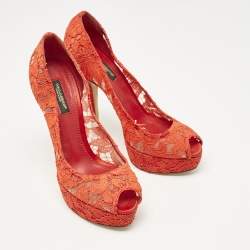 Dolce & Gabbana Red Mesh Platform Peep Toe Pumps Size 38