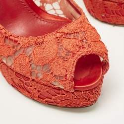 Dolce & Gabbana Red Mesh Platform Peep Toe Pumps Size 38