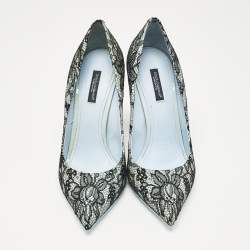 Pre Owned Dolce & Gabbana Black/Blue Lace and Patent Leather Pointed Toe Pumps Size 39