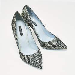 Pre Owned Dolce & Gabbana Black/Blue Lace and Patent Leather Pointed Toe Pumps Size 39