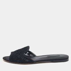 Dolce & Gabbana Black Lace and Mesh Flat Slides Size 36.5