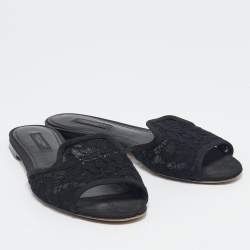 Dolce & Gabbana Black Lace and Mesh Flat Slides Size 36.5