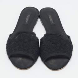 Dolce & Gabbana Black Lace and Mesh Flat Slides Size 36.5