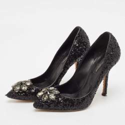 Dolce & Gabbana Black Sequins Crystal Embellished Bellucci Pumps Size 38