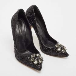 Dolce & Gabbana Black Sequins Crystal Embellished Bellucci Pumps Size 38