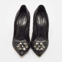 Dolce & Gabbana Black Sequins Crystal Embellished Bellucci Pumps Size 38