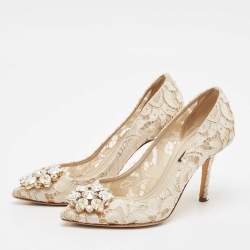 Pre Owned Dolce & Gabbana White Lace and Mesh Bellucci Pumps Size 36
