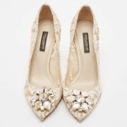 Pre Owned Dolce & Gabbana White Lace and Mesh Bellucci Pumps Size 36