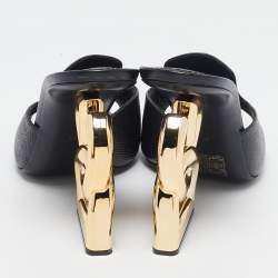 Pre Owned Dolce & Gabbana Black Lizard Embossed Leather Keira Slide Sandals Size 39