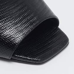 Pre Owned Dolce & Gabbana Black Lizard Embossed Leather Keira Slide Sandals Size 39