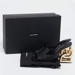 Pre Owned Dolce & Gabbana Black Lizard Embossed Leather Keira Slide Sandals Size 39