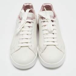 Pre Owned Dolce & Gabbana White/Pink  Leather Portofino Low Top Sneakers Size 38